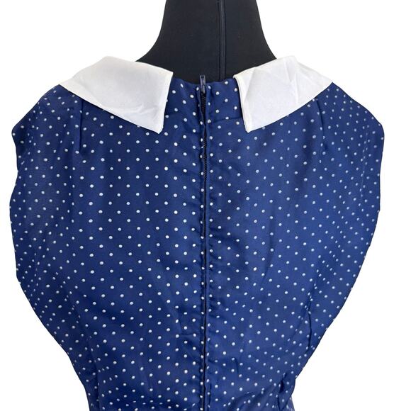 Vintage 1960s Navy Polka Dot Dress with White Sailor Collar – Size M - Picture 9 of 16